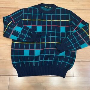 Vintage Van COrt vintage90’s knit sweater with a multicolored grid pattern Large